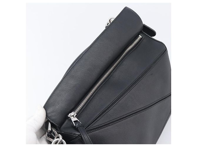 LOEWE Puzzle Bag Handtasche Leder 2way Schwarz Silber Auth ep16128M - Ansicht 23
