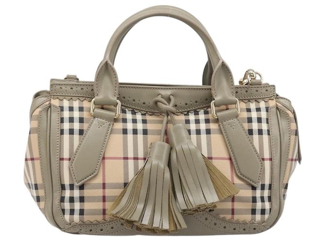 Borsa a mano BURBERRY Nova Check PVC 2way Beige Gold Auth 204398V D'oro - vista 2