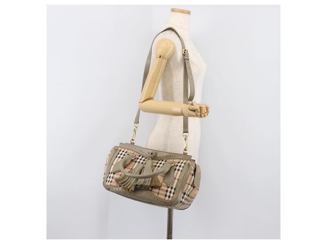 Borsa a mano BURBERRY Nova Check PVC 2way Beige Gold Auth 204398V D'oro - vista 29