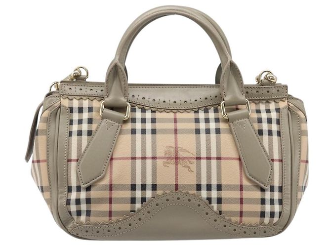 Borsa a mano BURBERRY Nova Check PVC 2way Beige Gold Auth 204398V D'oro - vista 3