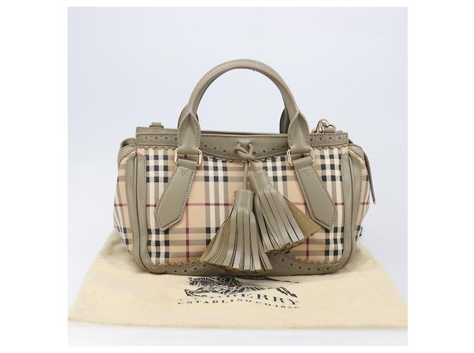 Borsa a mano BURBERRY Nova Check PVC 2way Beige Gold Auth 204398V D'oro - vista 30