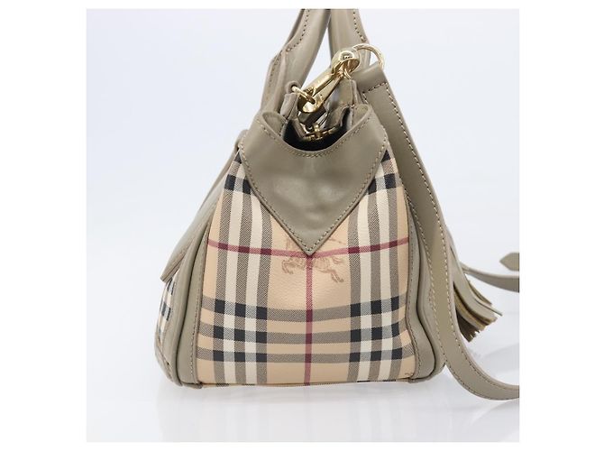 Borsa a mano BURBERRY Nova Check PVC 2way Beige Gold Auth 204398V D'oro - vista 6