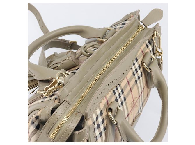 Borsa a mano BURBERRY Nova Check PVC 2way Beige Gold Auth 204398V D'oro - vista 7