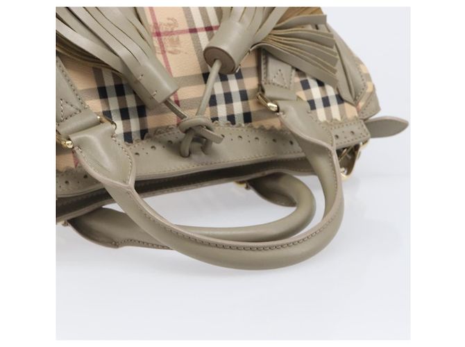Borsa a mano BURBERRY Nova Check PVC 2way Beige Gold Auth 204398V D'oro - vista 8