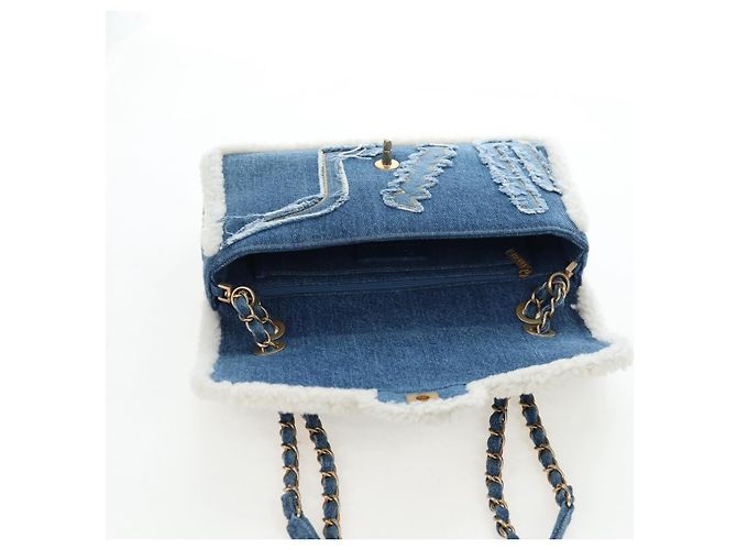 Borsa a tracolla con catena CHANEL Denim Blue Gold CC Auth 204897SM D'oro - vista 17