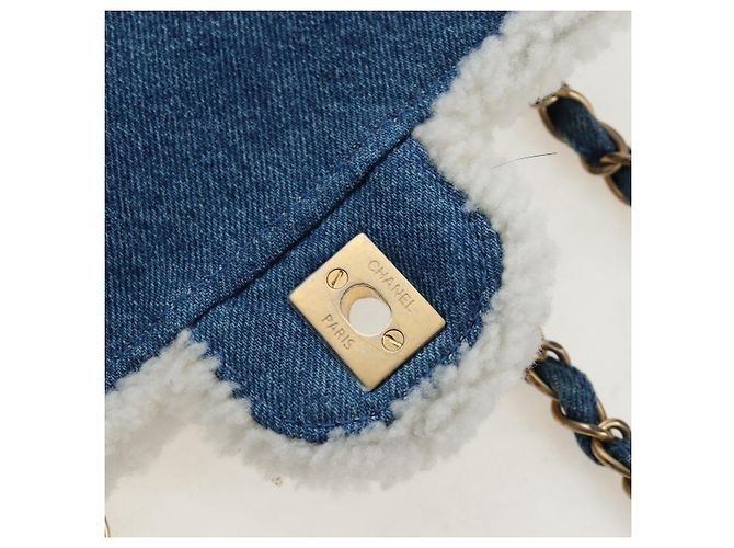 Borsa a tracolla con catena CHANEL Denim Blue Gold CC Auth 204897SM D'oro - vista 18