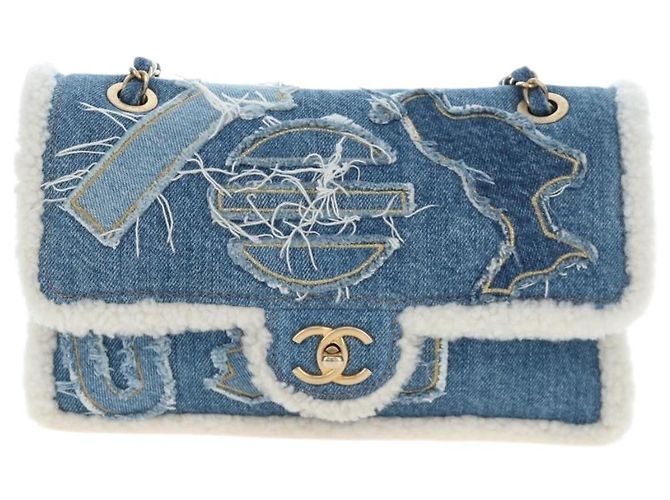 Borsa a tracolla con catena CHANEL Denim Blue Gold CC Auth 204897SM D'oro - vista 2