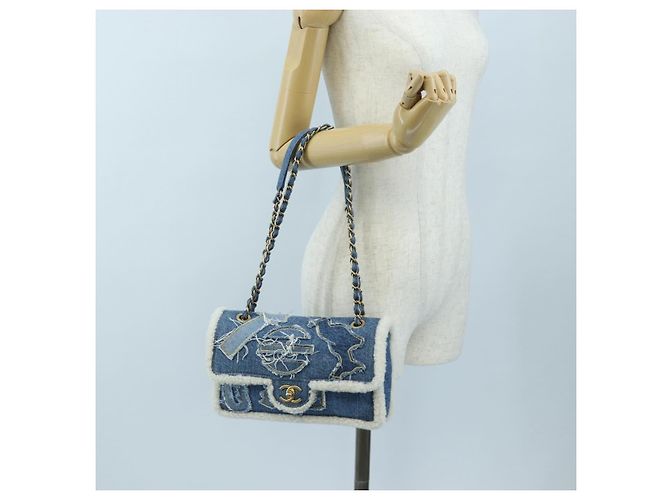 Borsa a tracolla con catena CHANEL Denim Blue Gold CC Auth 204897SM D'oro - vista 29