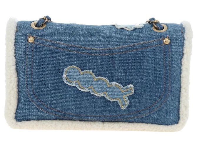 Borsa a tracolla con catena CHANEL Denim Blue Gold CC Auth 204897SM D'oro - vista 3