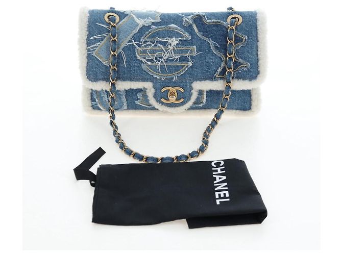 Borsa a tracolla con catena CHANEL Denim Blue Gold CC Auth 204897SM D'oro - vista 30
