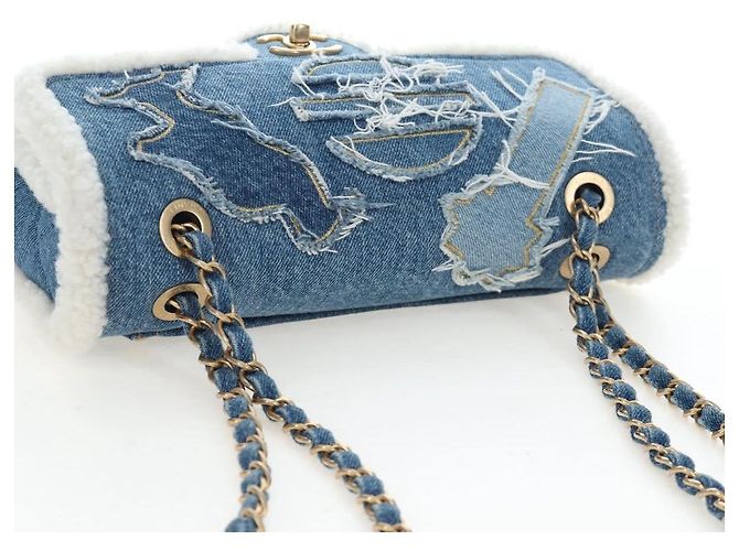 Borsa a tracolla con catena CHANEL Denim Blue Gold CC Auth 204897SM D'oro - vista 6
