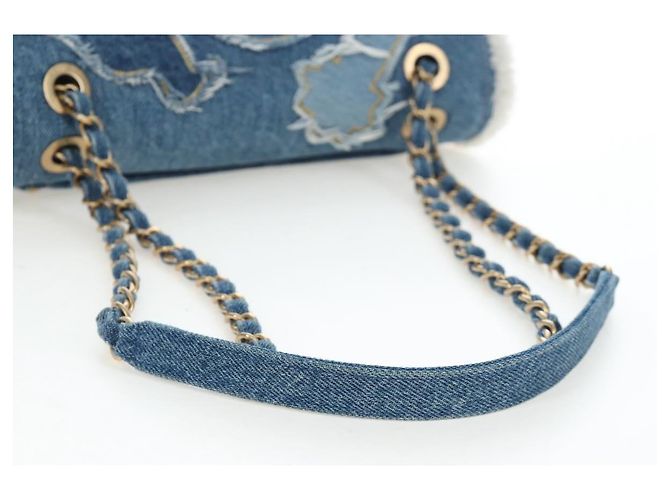 Borsa a tracolla con catena CHANEL Denim Blue Gold CC Auth 204897SM D'oro - vista 7