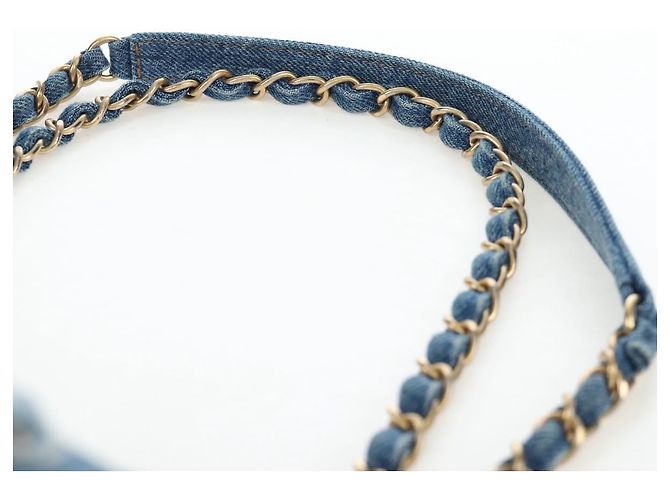 Borsa a tracolla con catena CHANEL Denim Blue Gold CC Auth 204897SM D'oro - vista 8