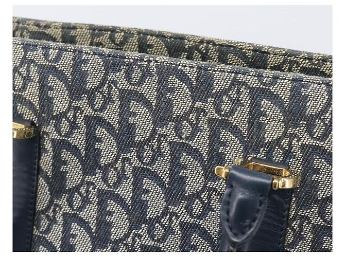 Borsa a mano Christian Dior Trotter Canvas Navy Gold Auth ep16121 D'oro Blu navy - vista 17