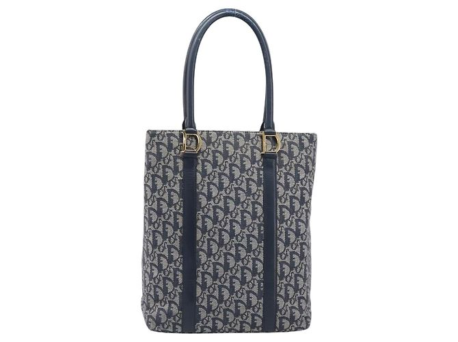Borsa a mano Christian Dior Trotter Canvas Navy Gold Auth ep16121 D'oro Blu navy - vista 2