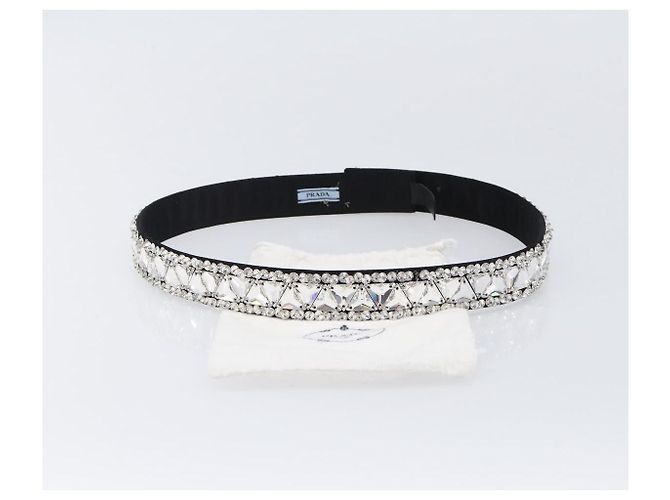 PRADA Bijoux Belt Satin 75/30 Black Silver Auth ki6885V Preto Prata - vista 12