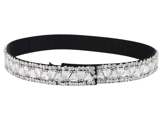PRADA Bijoux Belt Satin 75/30 Black Silver Auth ki6885V Preto Prata - vista 2