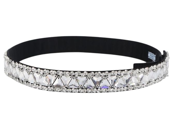 PRADA Bijoux Belt Satin 75/30 Black Silver Auth ki6885V Preto Prata - vista 3