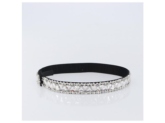 PRADA Bijoux Belt Satin 75/30 Black Silver Auth ki6885V Preto Prata - vista 4