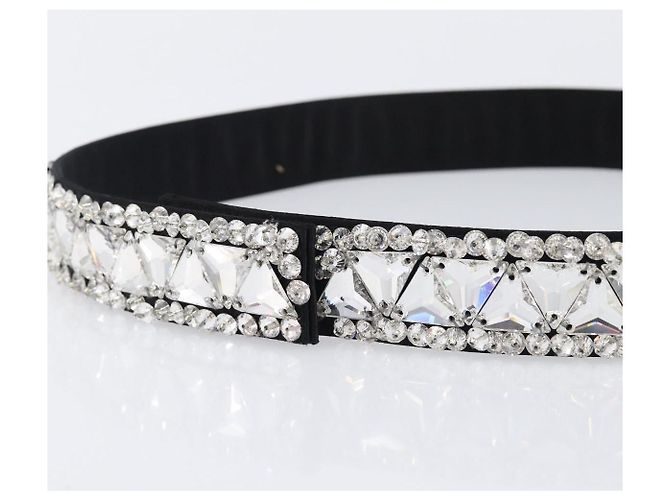 PRADA Bijoux Belt Satin 75/30 Black Silver Auth ki6885V Preto Prata - vista 5