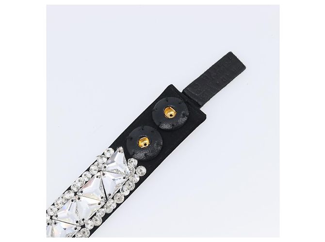 PRADA Bijoux Belt Satin 75/30 Black Silver Auth ki6885V Preto Prata - vista 8