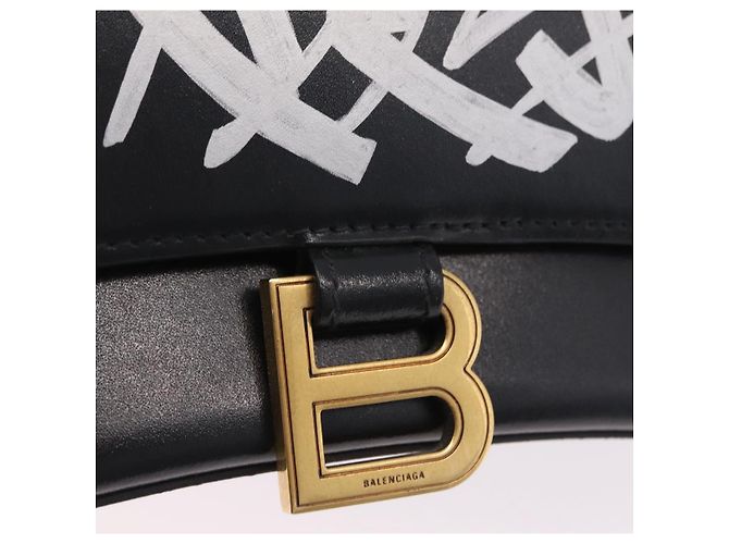 BALENCIAGA Borsa a Mano Small Hour Glass Pelle 2way Nero Oro 693546 Auth gh2347V - vista 19