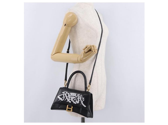 BALENCIAGA Borsa a Mano Small Hour Glass Pelle 2way Nero Oro 693546 Auth gh2347V - vista 32