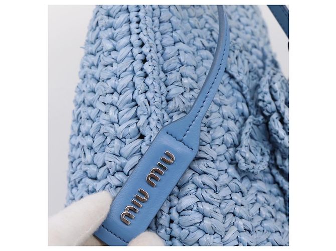 Bolsa de Ombro Miu Miu Raffia Blue Silver Auth bs37118A Prata Azul - vista 14