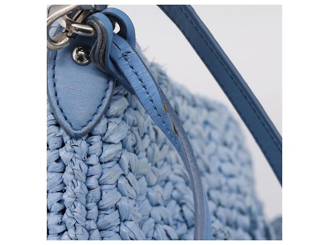 Bolsa de Ombro Miu Miu Raffia Blue Silver Auth bs37118A Prata Azul - vista 15