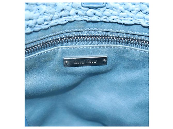 Bolsa de Ombro Miu Miu Raffia Blue Silver Auth bs37118A Prata Azul - vista 16