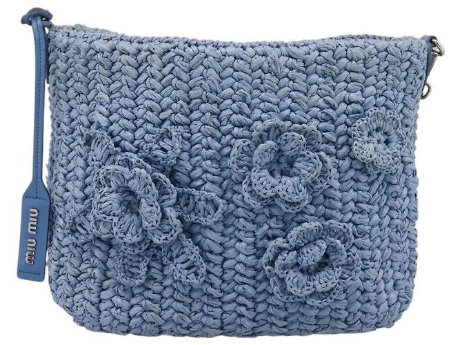 Bolsa de Ombro Miu Miu Raffia Blue Silver Auth bs37118A Prata Azul - vista 2