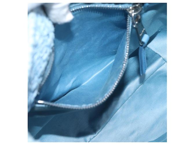 Bolsa de Ombro Miu Miu Raffia Blue Silver Auth bs37118A Prata Azul - vista 21