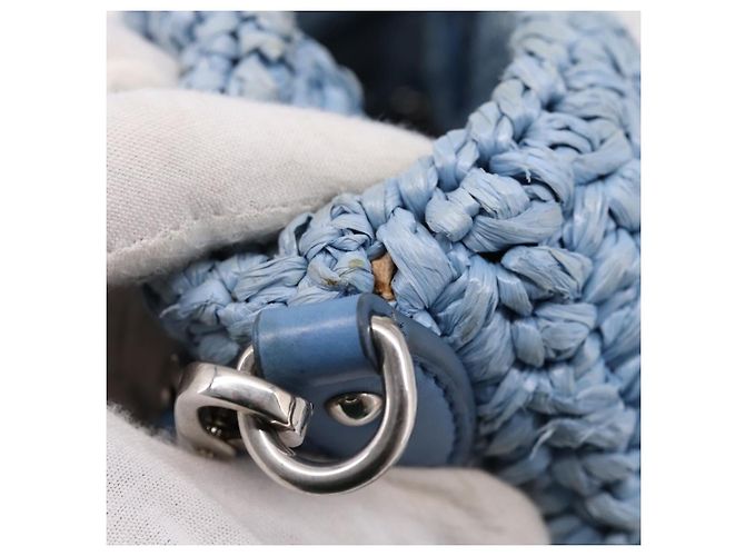 Bolsa de Ombro Miu Miu Raffia Blue Silver Auth bs37118A Prata Azul - vista 24