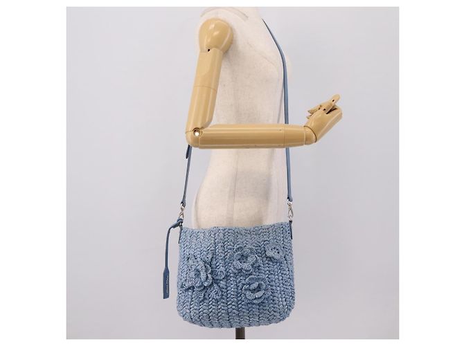 Bolsa de Ombro Miu Miu Raffia Blue Silver Auth bs37118A Prata Azul - vista 25