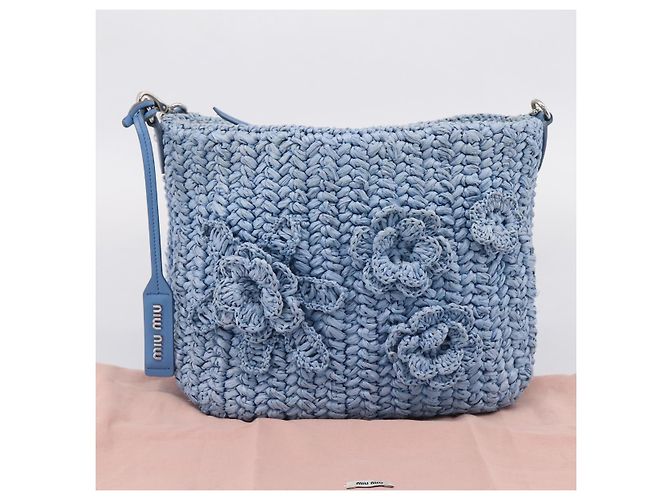 Bolsa de Ombro Miu Miu Raffia Blue Silver Auth bs37118A Prata Azul - vista 26