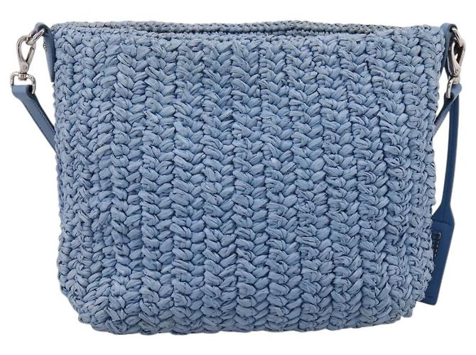 Bolsa de Ombro Miu Miu Raffia Blue Silver Auth bs37118A Prata Azul - vista 3