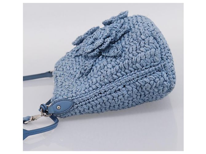 Bolsa de Ombro Miu Miu Raffia Blue Silver Auth bs37118A Prata Azul - vista 4