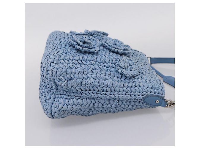 Bolsa de Ombro Miu Miu Raffia Blue Silver Auth bs37118A Prata Azul - vista 5