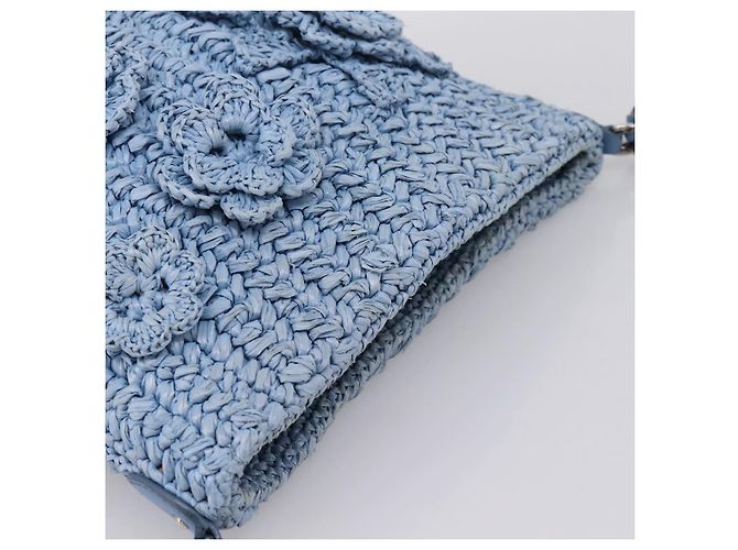 Bolsa de Ombro Miu Miu Raffia Blue Silver Auth bs37118A Prata Azul - vista 6