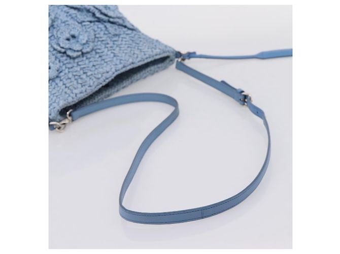 Bolsa de Ombro Miu Miu Raffia Blue Silver Auth bs37118A Prata Azul - vista 7