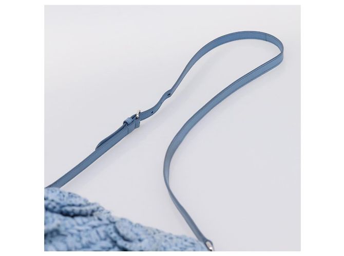 Bolsa de Ombro Miu Miu Raffia Blue Silver Auth bs37118A Prata Azul - vista 8