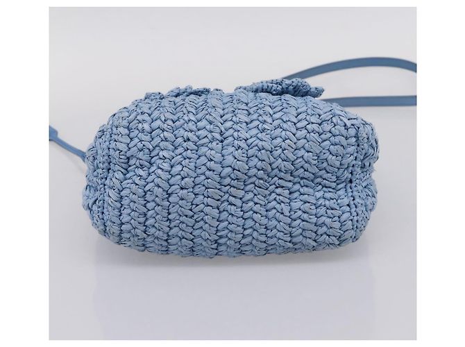 Bolsa de Ombro Miu Miu Raffia Blue Silver Auth bs37118A Prata Azul - vista 9