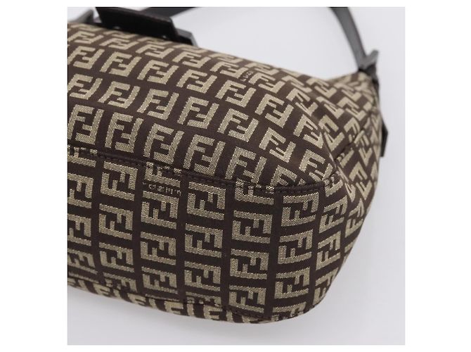 Borsa a tracolla FENDI Zucchino Canvas Mamma Baguette Marrone Argento Auth 204892V - vista 10