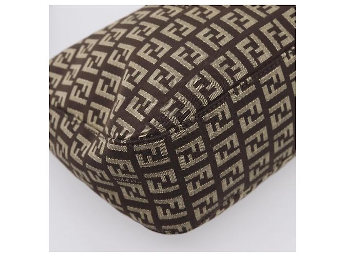 Borsa a tracolla FENDI Zucchino Canvas Mamma Baguette Marrone Argento Auth 204892V - vista 11