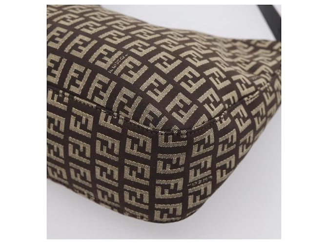 Borsa a tracolla FENDI Zucchino Canvas Mamma Baguette Marrone Argento Auth 204892V - vista 12