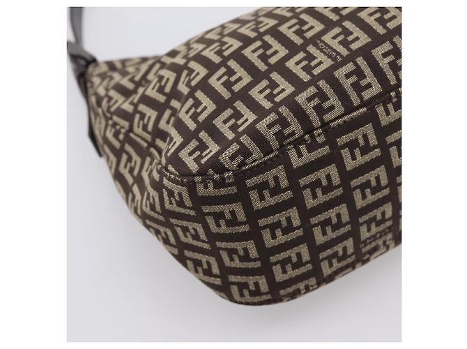 Borsa a tracolla FENDI Zucchino Canvas Mamma Baguette Marrone Argento Auth 204892V - vista 13