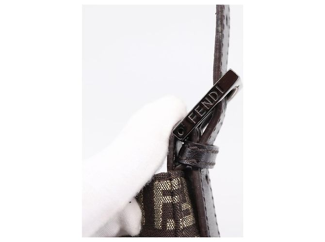 Borsa a tracolla FENDI Zucchino Canvas Mamma Baguette Marrone Argento Auth 204892V - vista 14
