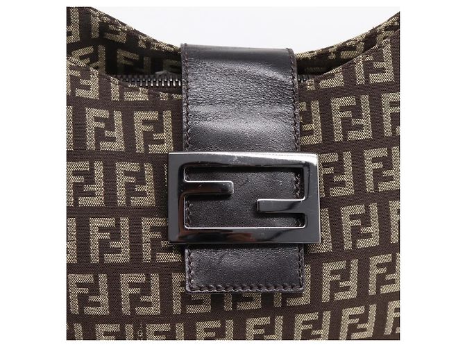 Borsa a tracolla FENDI Zucchino Canvas Mamma Baguette Marrone Argento Auth 204892V - vista 15