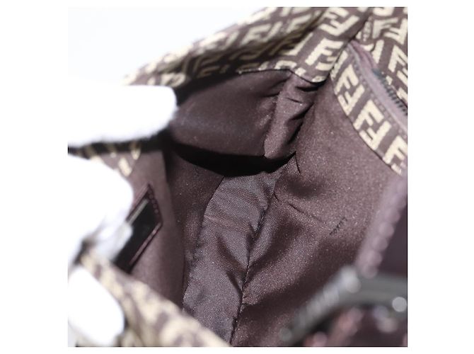 Borsa a tracolla FENDI Zucchino Canvas Mamma Baguette Marrone Argento Auth 204892V - vista 19