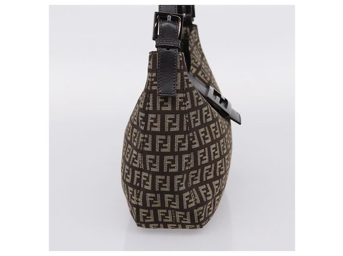 Borsa a tracolla FENDI Zucchino Canvas Mamma Baguette Marrone Argento Auth 204892V - vista 4